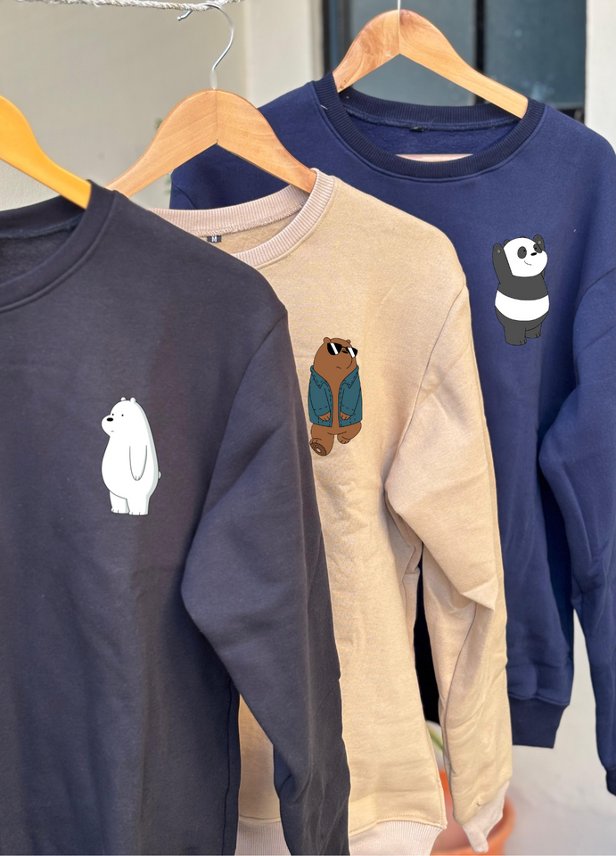 Bare Bears Trio Regular Sweatshirts (Black/Beige/Navy)