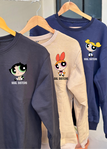 Power Puff Girls Trio Regular Sweatshirts (Black/Beige/Navy)