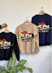 Power Puff Girls Trio Regular Sweatshirts (Black/Beige/Navy)