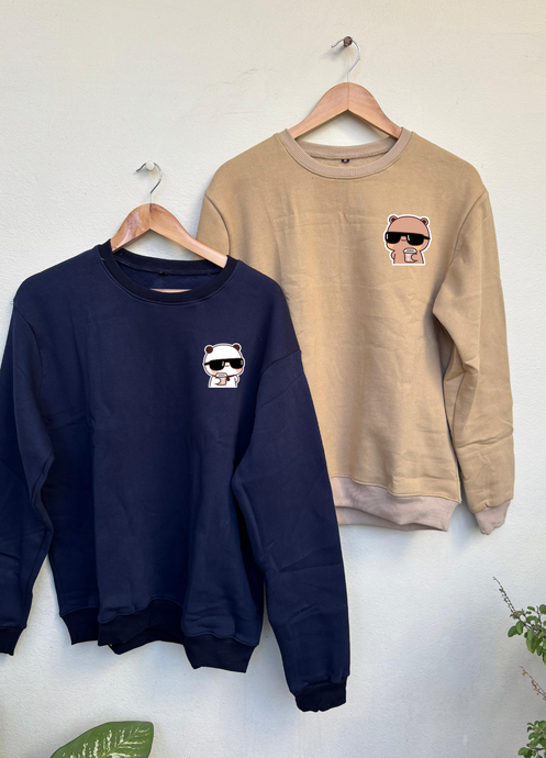 Bubu Bears Regular Sweatshirts (Navy Blue/Beige)