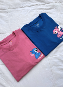Oversized Matching Tshirt Set Pink/Royal Blue - Lilo & Stich