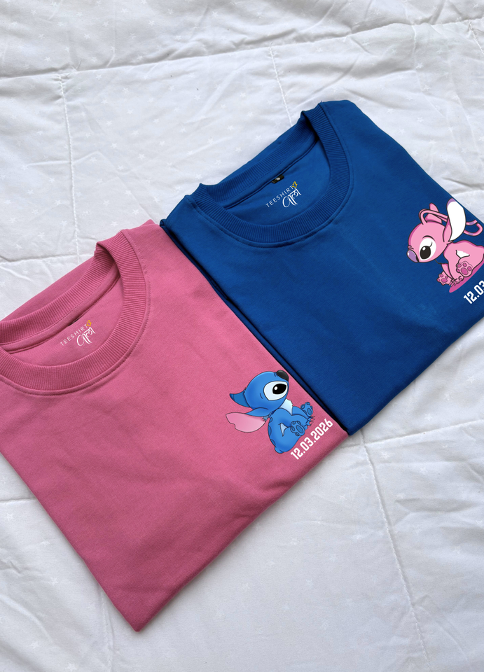 Oversized Matching Tshirt Set Pink/Royal Blue - Lilo & Stich