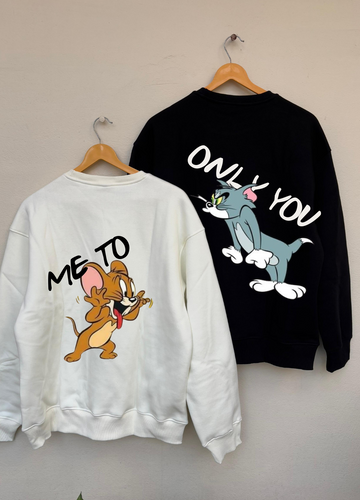 Tom & Jerry Custom Date Oversized Sweatshirts (Off white/Black)