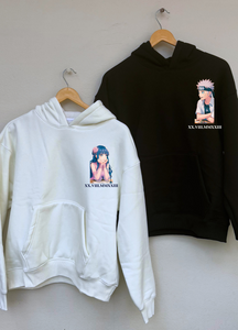 Naruto and Hinata Custom Date Oversized Hoodies (Off White/Black)