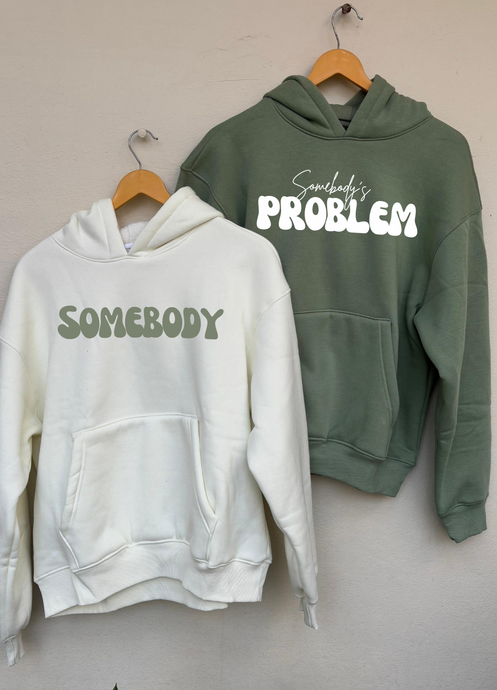 Somebody's Problem Couple Oversized Hoodies (Off White/Sage Green)