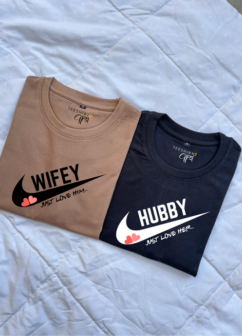 Just Love Him - Just Love Her Oversized T-shirts (Beige/Black)