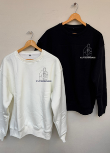 Personalized Line Art Oversized Sweatshirts with Custom Date (Off White/Black)