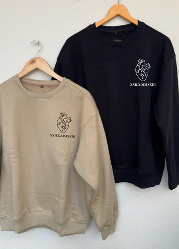 Anatomical Heart Custom Date Oversized Sweatshirts (Beige/Black)