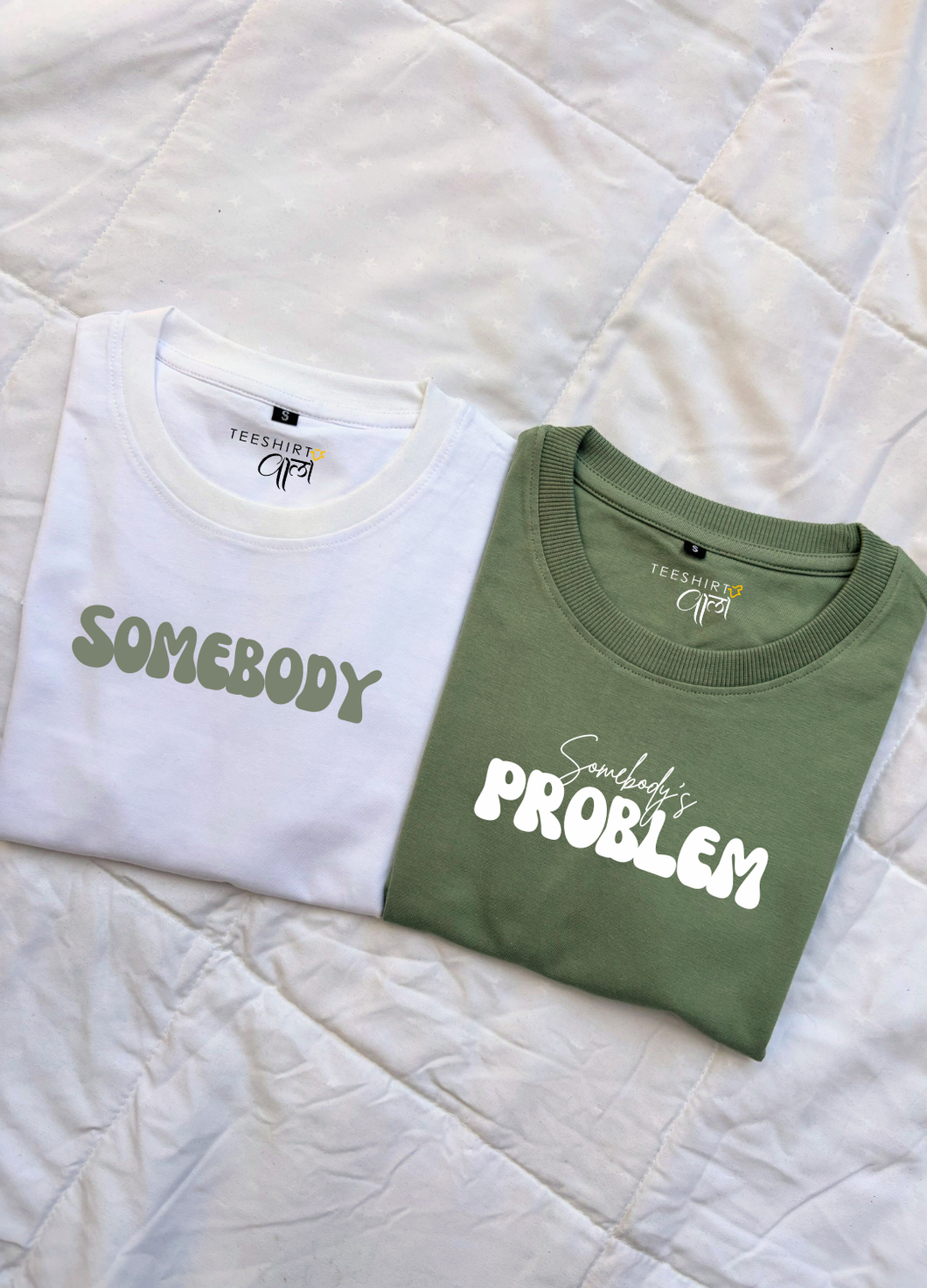 Somebody's Problem Oversized T-shirts (White/Sage Green)