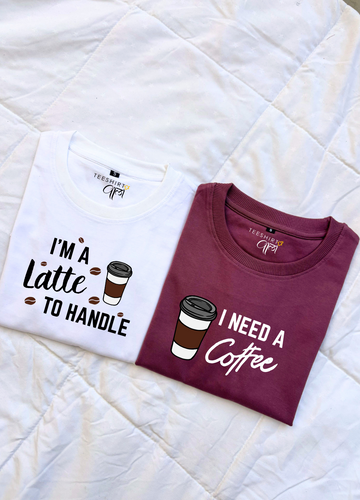 I'm a Latte to Handle I need Coffee Oversized T-shirts (White/Plum)