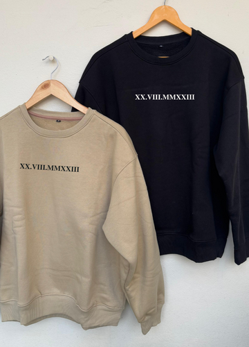 Custom Date Oversized Sweatshirts (Beige/Black)