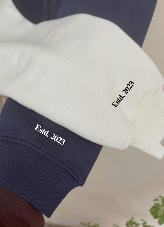 Calm Aadmi Kaleshi Aurat Couple Oversized Hoodies (Off White/Navy Blue)