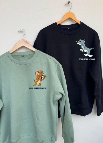 Tom and Jerry - Yaad Karegi Duniya Oversized Sweatshirts (Sage Green/Black)