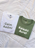 Calm Aadmi Kaleshi Aurat Oversized T-shirts (White/Sage Green)