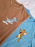 Oversized Matching Tshirt Set - Coffee and Sky Blue - Tom and Jerry