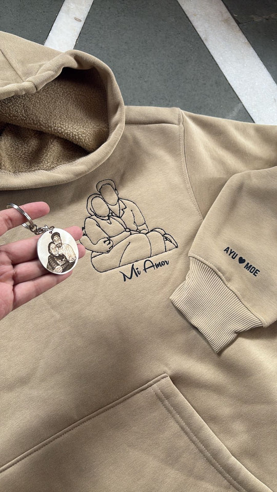 Embroidered Line Art Oversized Hoodie with Custom Text