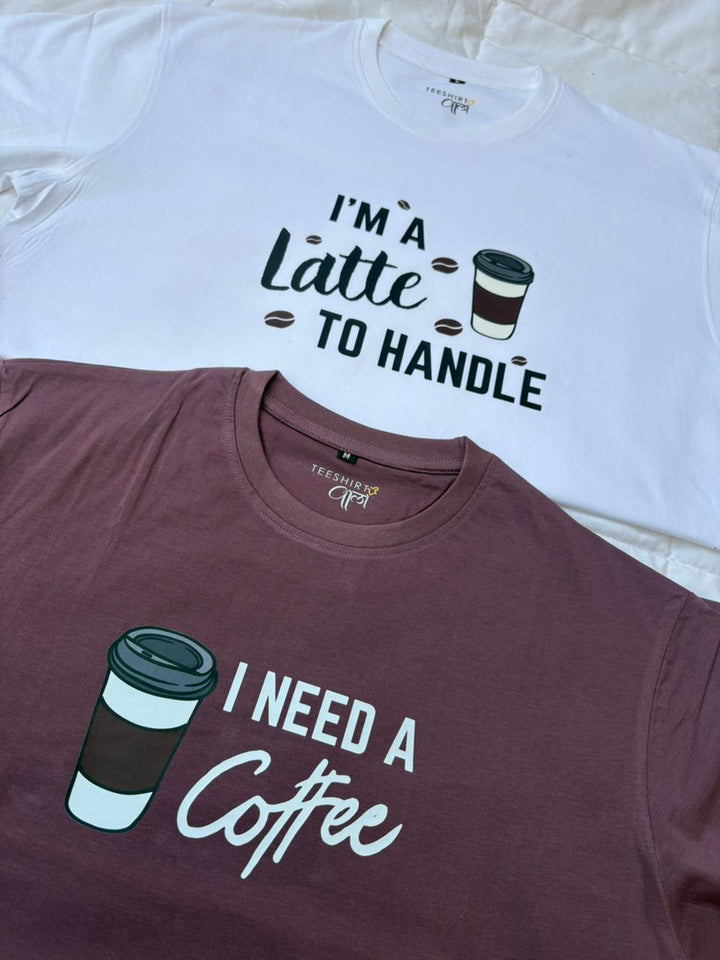 I'm a Latte to Handle I need Coffee Oversized T-shirts (White/Plum)